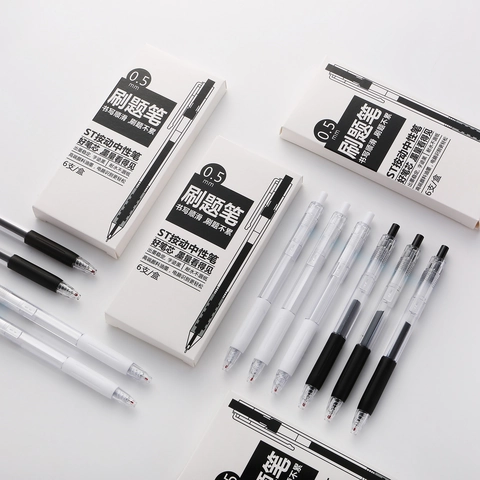 Retractable ST Tip Gel Pens Black Ink 0.5mm Smooth Writing Transparent Barrel School Office Stationery Student Exam Pens