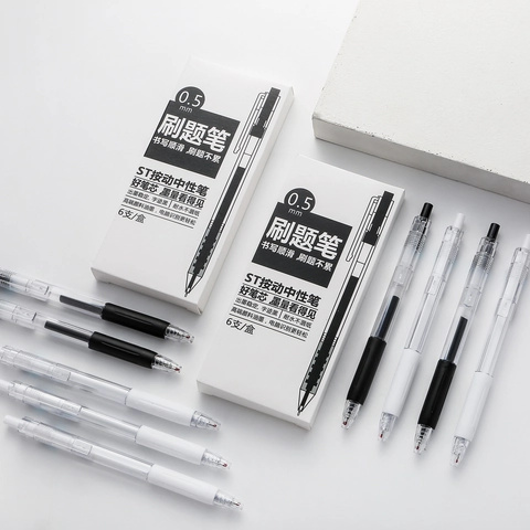 Retractable ST Tip Gel Pens Black Ink 0.5mm Smooth Writing Transparent Barrel School Office Stationery Student Exam Pens
