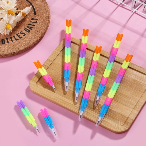 Stackable Pencils Building Block Multi Section Non Sharpening Rainbow Color Graphite Lead School Stationery For Students Kids
