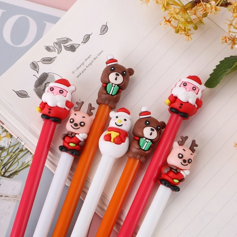 Creative Cute Cartoon Christmas Gel Pen Plastic Silicone Santa Snowman Reindeer Bear Stationery For Student Office School Writing Gift