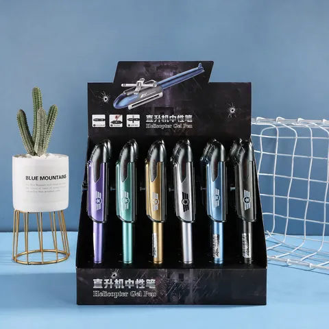 Creatieve Militaire Helikopter Gelpen Met Opvouwbare Vleugels Draaibare Propeller 0.5mm Zwarte Inkt Briefpapier Cadeau Jongens School Kantoor