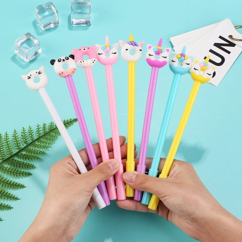 Penne Gel Cartone Animato Animale Donut Silicone Punta Fine Plastica Cancelleria Per Studenti Ufficio