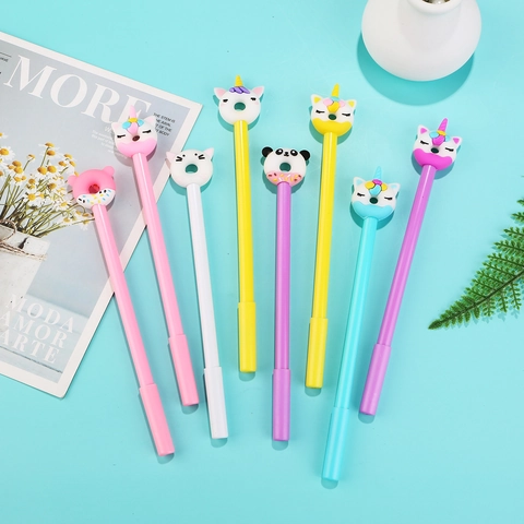 Penne Gel Cartone Animato Animale Donut Silicone Punta Fine Plastica Cancelleria Per Studenti Ufficio
