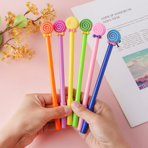 Cute Lollipop Gel Pen Cartoon Student Writing Pen Black Ink Bowknot Candy Design Stationery Office School Supplies