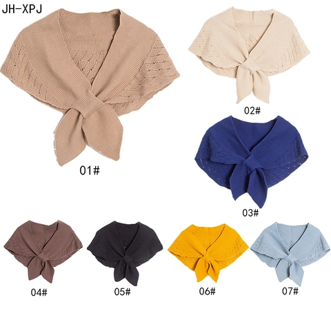 Women's Knitted Hollow Out Shawl Capelet Solid Color Wavy Edge Warp Knitted Shoulder Wrap For Spring Autumn Accessories
