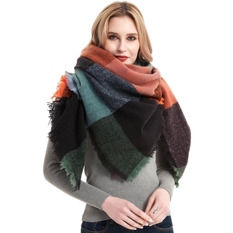 Bufanda de Cuadros Grande Cuadrada Para Mujeres Hombres Gruesa Cálida Otoño Invierno Chal Con Borlas Suave Envoltura de Poliéster Moda Bufanda Manta