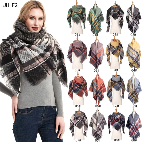 Women Large Plaid Scarf Shawl Soft Thick Warm Winter Checked Wrap With Tassel Fringe Square