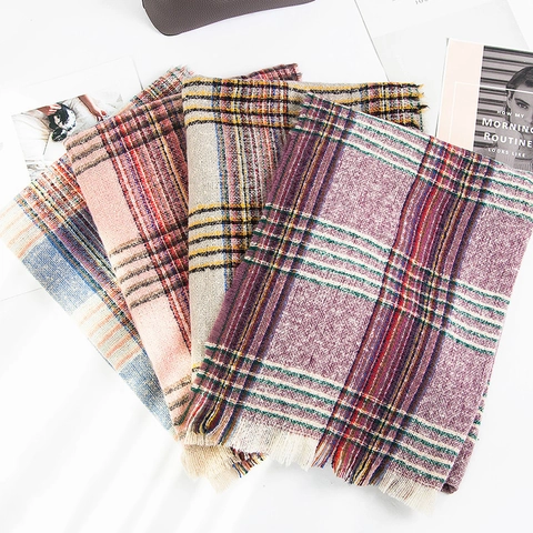 Sciarpa Scialle A Quadri Poliestere Imitazione Cashmere Morbido Caldo Lunga Frange Inverno Autunno Moda Donna