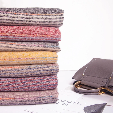 Women Winter Thickened Striped Scarf Soft Brushed Long Tassel Pashmina Wrap Elegant Thermal Neck Warmer Shawl Casual Fashion Ladies Accessory