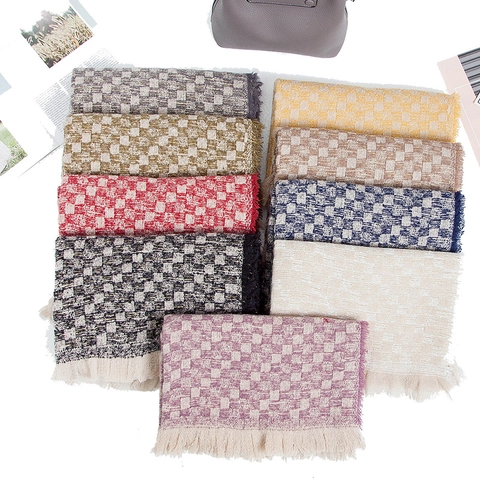 Fashion Checkerboard Plaid Scarf Shawl Thickened Warm Polyester With Gold Silver Thread And Tassels For Men Women