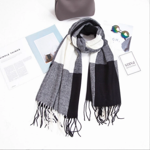 Sciarpa Scialle A Quadri Imitazione Cashmere Spesso Caldo Inverno Grande Nappe Avvolgente Elegante Moda Donna