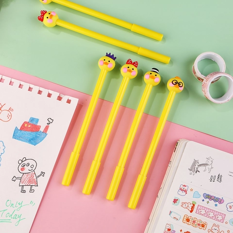 Schattige Cartoon Klein Geel Eendje Gelpen 0.5mm Zwarte Inkt Plastic Siliconen Schrijfpen Voor School Kantoor Student Cadeau