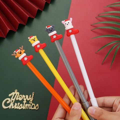 Penne Gel Cartone Animato Natalizio Animali Silicone Renna Orso Coniglio Cappuccio Inchiostro Nero Cancelleria per Studenti
