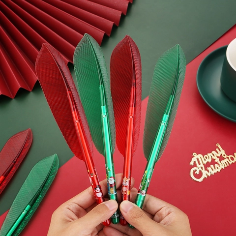 Penne Gel Di Natale Forma Di Piuma Inchiostro Nero Plastica Cartone Animato Babbo Natale Renna Cancelleria Regalo Di Vacanza