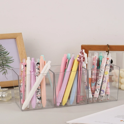 Porte-stylo en Acrylique Transparent Minimaliste Boîte de Rangement de Papeterie de Bureau Carrée Grande Capacité Organisateur de Pinceaux de Maquillage