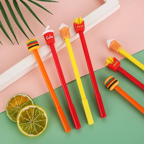 Creatieve Gelpen In Fastfood Stijl Met Hamburger Friet Cola Ijsje Cartoon Schrijfpen Voor Student Kantoor Stationair