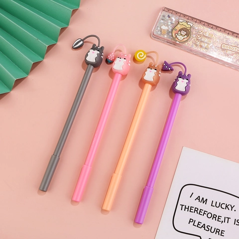 Penna Gel Criceto Cartone Animato Kawaii Plastica Punta Acciaio Inossidabile Pendente Cibo Cancelleria Per Studenti