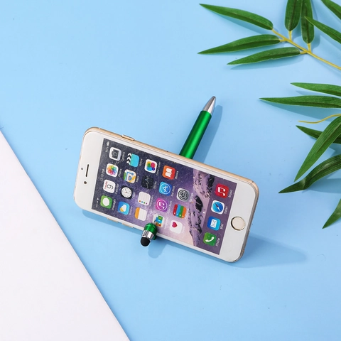3 In 1 Stylus Ballpoint Pen With Phone Stand Multi-Functional Touch Screen Stylus Metallic Plastic Writing Pen For Office