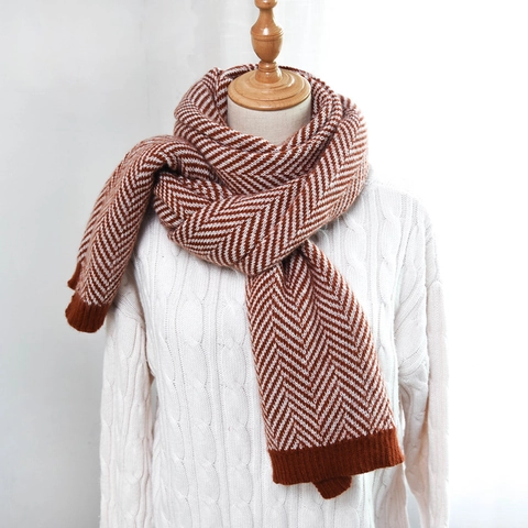 Écharpe en Tricot à Chevrons Style Coréen Chaude en Acrylique Hiver Longue Écharpe pour Hommes Femmes Couples Écharpe Épaisse