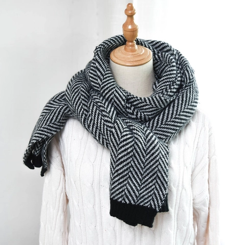 Écharpe en Tricot à Chevrons Style Coréen Chaude en Acrylique Hiver Longue Écharpe pour Hommes Femmes Couples Écharpe Épaisse