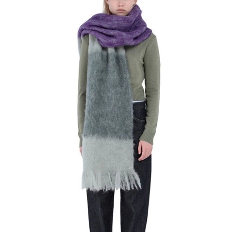 Écharpe En Faux Mohair Color-Block Épaisse Chaude À Franges Châle Rayé Hiver Décontracté Accessoires Pour Femmes