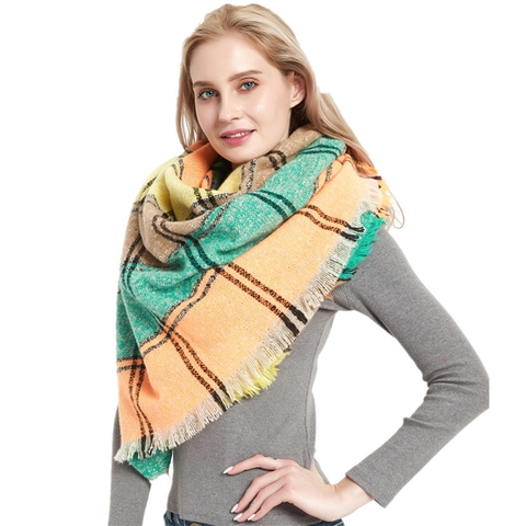 Women Men Winter Warm Thick Plaid Square Scarf Polyester Large Check Wrap Shawl With Tassels Fashion Accessories
