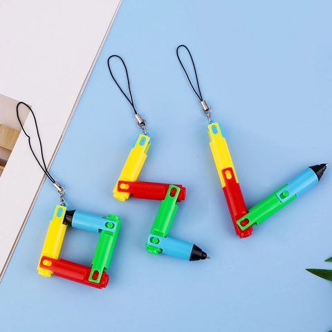 Creatieve Opvouwbare Balpen Kleurrijk Kunststof Vervormbaar Gesegmenteerd Schrijfgereedschap Met Lanyard Student Cadeau Puzzel