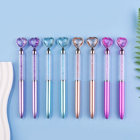Bolígrafo de Lujo con Corazón de Cristal y Diamantes de Imitación Cuerpo de Plástico Acabado Metálico para Oficina Escuela Regalo