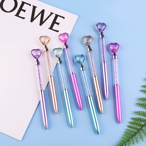 Bolígrafo de Lujo con Corazón de Cristal y Diamantes de Imitación Cuerpo de Plástico Acabado Metálico para Oficina Escuela Regalo