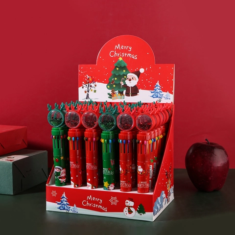 Christmas Multicolor Ballpoint Pen Reindeer Antler Sequin Globe Cartoon Santa Stationery Holiday Gift For Students