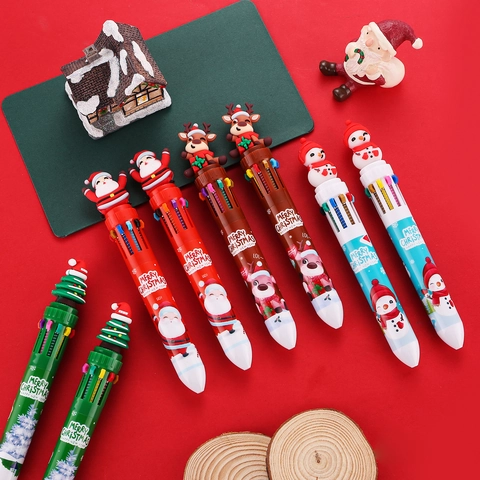 Bolígrafo Multicolor de Dibujos Animados de Navidad Bolígrafo Multicolor Retráctil Papá Noel Muñeco de Nieve Reno Árbol Regalo de Papelería para Estudiantes