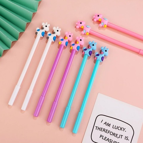 Penne Gel Giraffa Cartone Animato Con Tappo In Silicone Corpo In Plastica 0.5mm Inchiostro Nero Cancelleria Per Scuola Ufficio