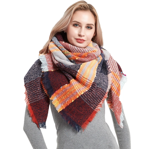 Sciarpa Invernale Calda a Quadri Con Nappe Per Uomo Donna Scialle Quadrato Grande Spesso In Poliestere Acrilico Scaldacollo Geometrico
