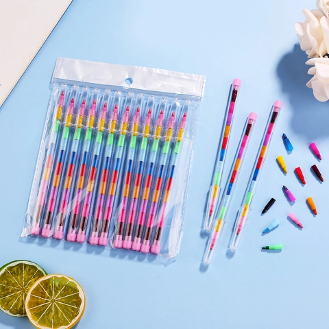 Multicolor Stackable Stacking Crayons For Kids Art Drawing Painting Tool Educational School Stationery Students Supplies