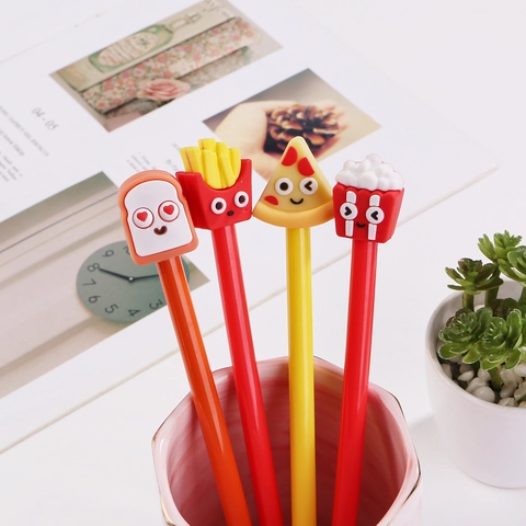 Cartoon Fast Food Gel Pens Creative Cute Silicone Food Decoration Plastic Black Ink Gel Pens For Students Office Writing Stationery