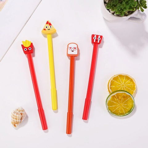 Cartoon Fast Food Gel Pens Creative Cute Silicone Food Decoration Plastic Black Ink Gel Pens For Students Office Writing Stationery