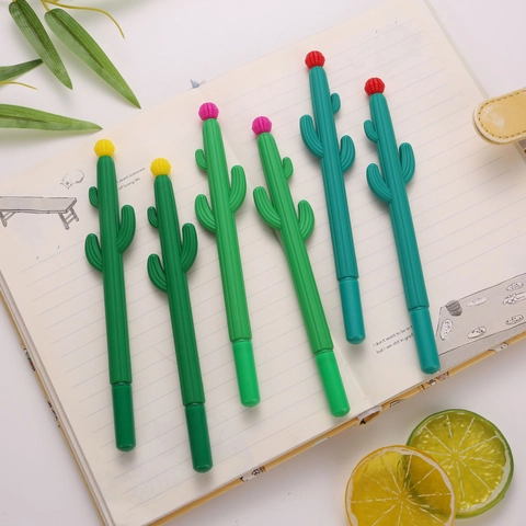 Bolígrafo de Gel Creativo Forma de Cactus Diseño de Planta Con Flor de Bola Tinta Negra 0.5mm Escritura Suave Papelería para Escuela Oficina Estudiantes Regalo