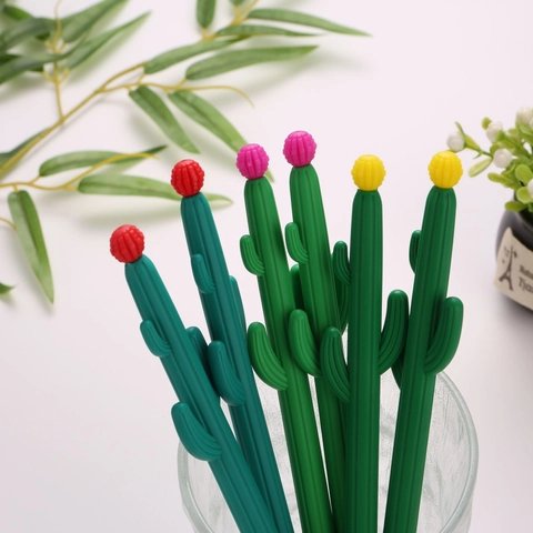 Bolígrafo de Gel Creativo Forma de Cactus Diseño de Planta Con Flor de Bola Tinta Negra 0.5mm Escritura Suave Papelería para Escuela Oficina Estudiantes Regalo