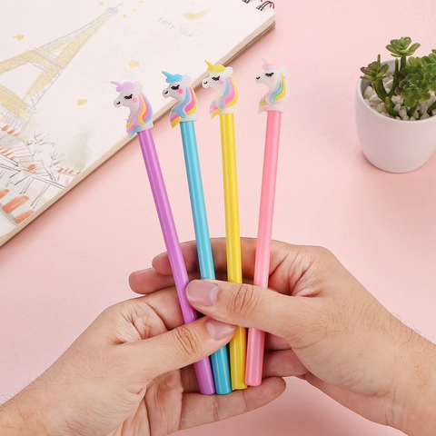 Cartoon Unicorn Gel Pens 0.5mm Black Ink Kawaii 3D Silicone Rainbow Topper For Students Office School Stationery