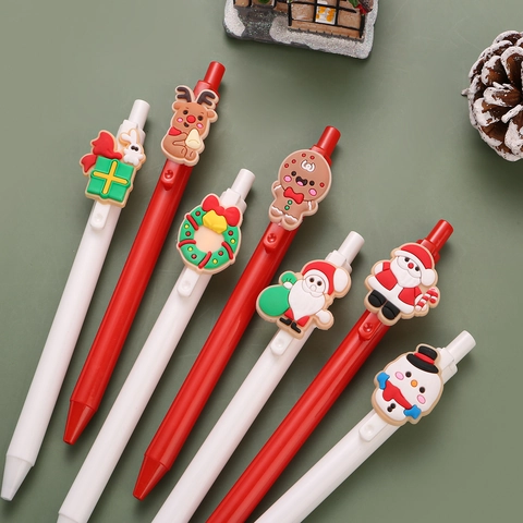 Weihnachten Cartoon Einziehbar Gelschreiber Weihnachtsmann Schneemann Rentier Silikon Dekoration Schwarze Tinte Feiertags Schreibwaren Geschenke Büro Schule