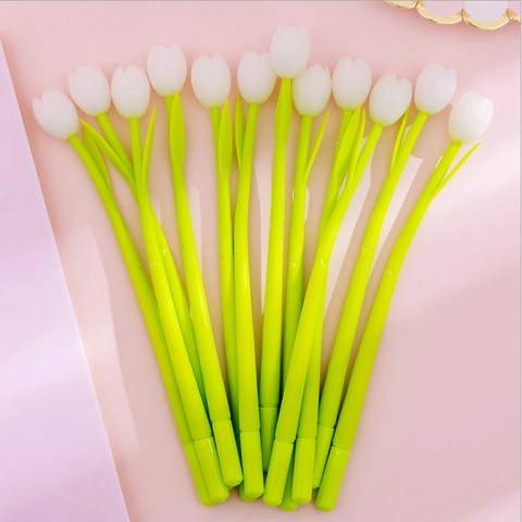 Tulip Gel Pen Creative Light Sensitive Color Changing Soft Silicone Flower Shaped Black Ink Writing Stationery Novelty