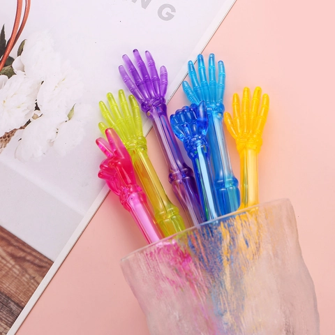 Kreative Skelett Hand Kugelschreiber Transparent Kunststoff Schere Stein Papier Geste Schreibwaren Halloween Party
