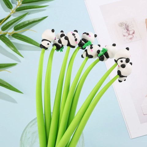 Bolígrafo de Gel Antiestrés Panda Wobble Cuerpo Flexible Estilo Bambú Creativo Lindo Dibujo Animado Pluma de Escritura para Estudiantes Oficina Regalo