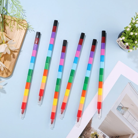 Stackable Building Block Crayons Multi Color Plastic Shell Wax Core Interchangeable Drawing Graffiti Painting For Kids Students Novelty