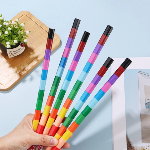 Stackable Building Block Crayons Multi Color Plastic Shell Wax Core Interchangeable Drawing Graffiti Painting For Kids Students Novelty