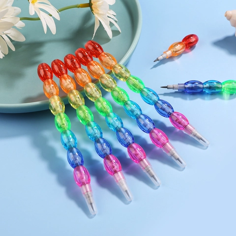 Matite Impilabili Arcobaleno Senza Affilatura Trasparente Multi Sezione Stile Mattoncini Scrittura Disegno Novità Bambini Studenti