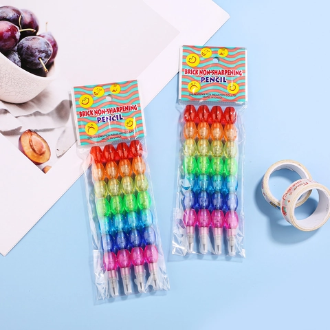 Matite Impilabili Arcobaleno Senza Affilatura Trasparente Multi Sezione Stile Mattoncini Scrittura Disegno Novità Bambini Studenti