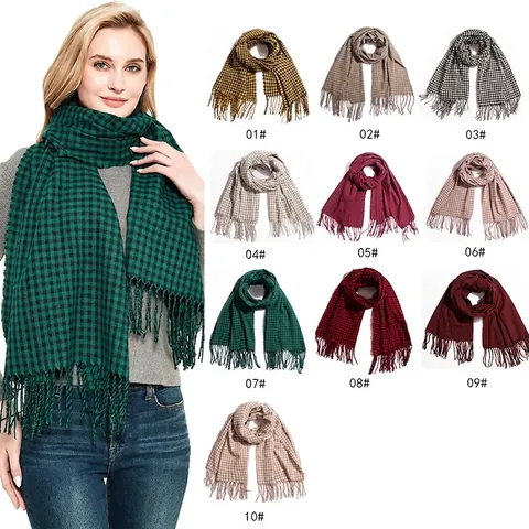 Women's Plaid Scarf Soft Acrylic Gingham Checkerboard Winter Warm Wrap Scarf With Tassel For Daily Casual Stylish Pashmina Shawl