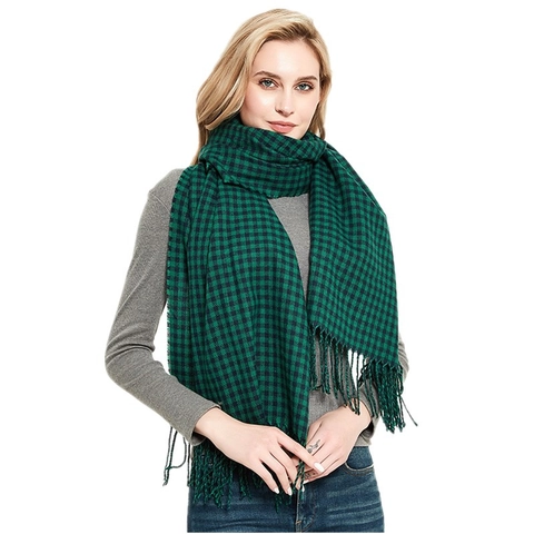 Women's Plaid Scarf Soft Acrylic Gingham Checkerboard Winter Warm Wrap Scarf With Tassel For Daily Casual Stylish Pashmina Shawl