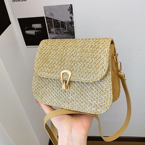 Damen Fashion Gewebte Stroh Umhängetasche 2024 Trendige Handgefertigte Kleine Quadratische Tasche Mit Metallverschluss Verstellbarem Schultergurt